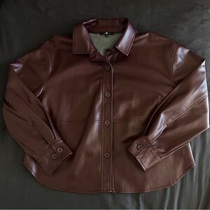 7 For All Mankind Burgundy Leather Shirt Jacket